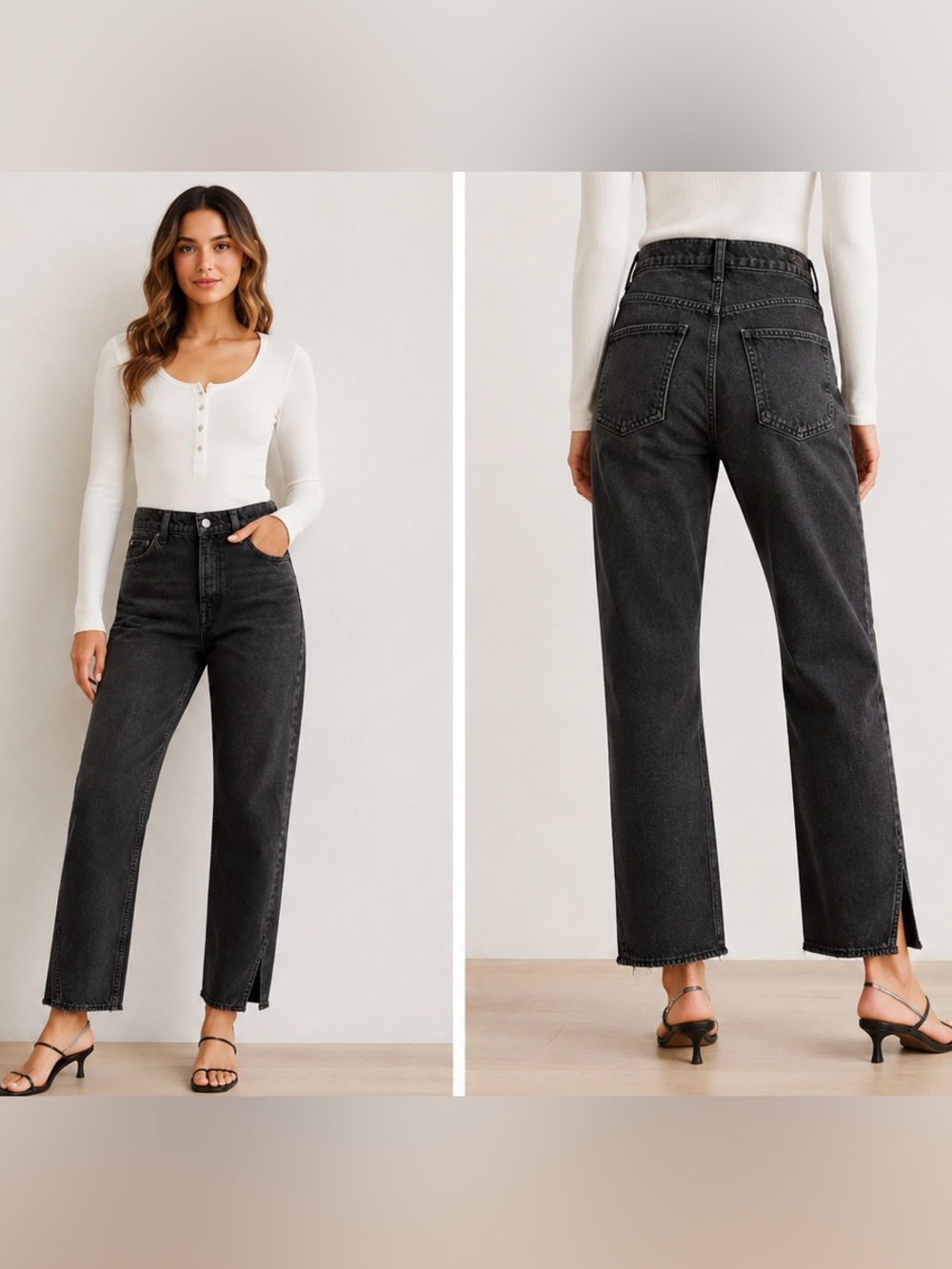 383. Free People High-Rise Straight Jeans in Washed Black